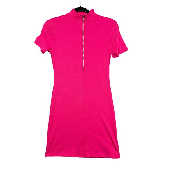 Urban Outfitters Pink Ribbed Half Zip Mini Dress - Size M - Picture 2 of 5